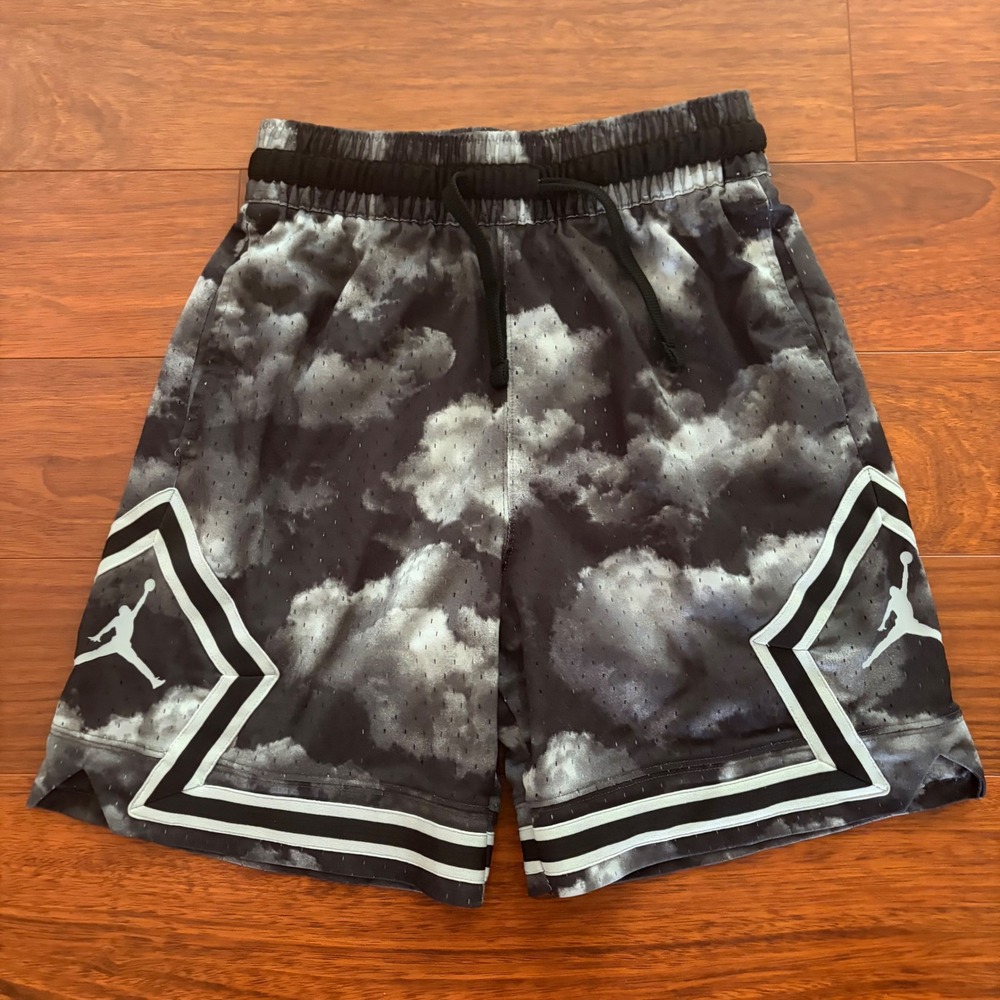 Jordan Mens Diamond Mesh Basketball Shorts Size S Black White Cloud Print